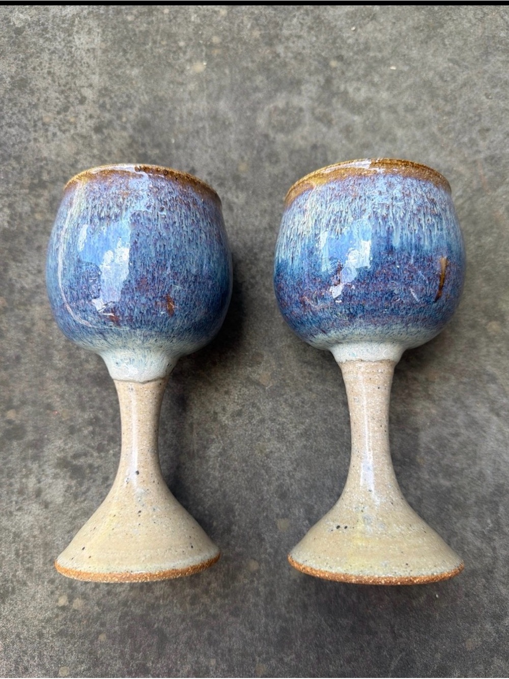 Handmade Pottery Blue Glazed Ceramic Goblet Wine Chalice Cups